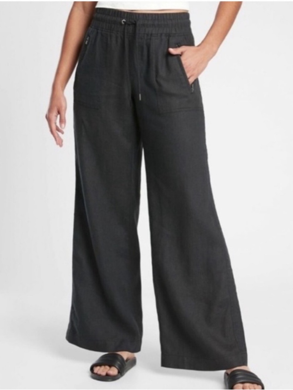 Athleta Cabo Linen Wide Leg Pants Drawstring